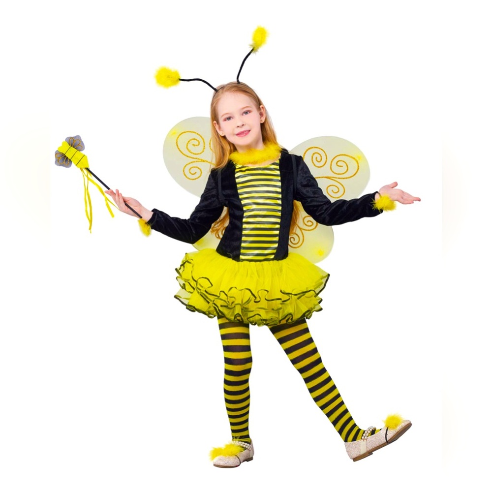 IKALI Girls Bee Costume with Wings (10pcs Set) 8-10yrs Old Bumblebee 🐝 New